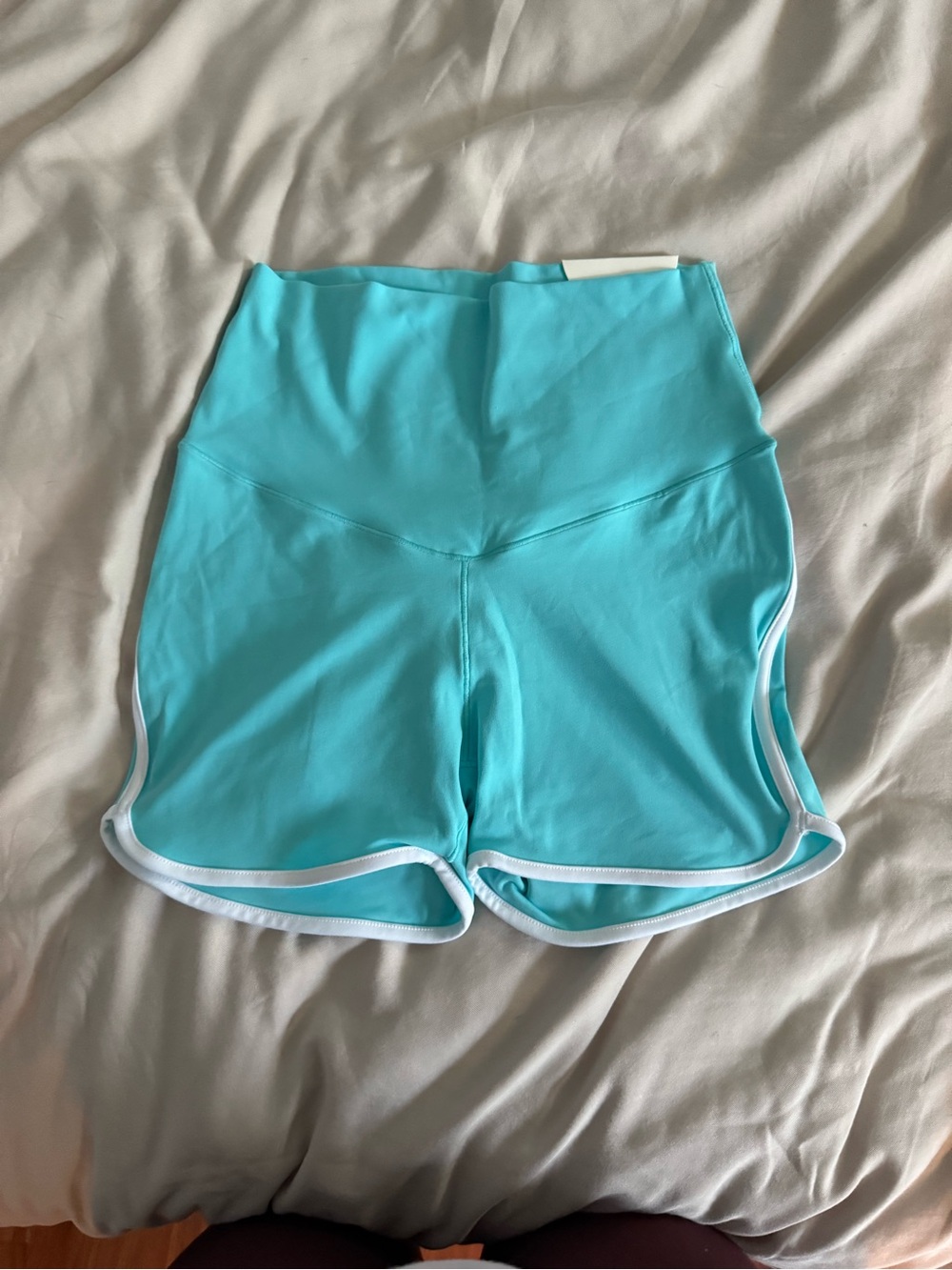 High-Waist Aqua Athletic Shorts with White Trim